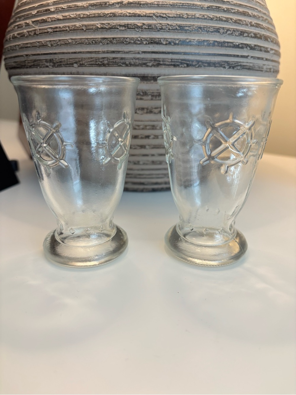 Clear Glass Nautical Set - Sea Boat Raised Wheel Accent